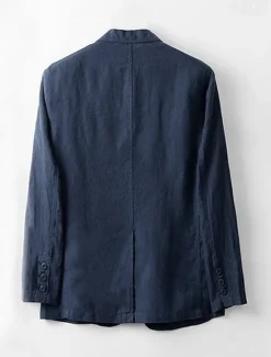 Online OUKU Men's 100% Linen Blazer Blazer Jacket School Formal Wedding Elegant Vacation Summer Spring 100% Linen Linen Solid Color Single Breasted Two-button Blazer Dark Gray Navy Blue Beige Light Blue