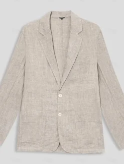 Online OUKU Men's 100% Linen Blazer Blazer Jacket School Formal Wedding Elegant Vacation Summer Spring 100% Linen Linen Solid Color Single Breasted Two-button Blazer Dark Gray Navy Blue Beige Light Blue