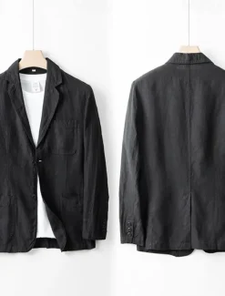 Best OUKU Men's 100% Linen Blazer Blazer Business Cocktail Party Wedding Party Fashion Casual Spring Autumn / Fall 100% Linen Solid Color Pocket Buttons Comfortable Single Breasted Blazer Black White Navy Blue