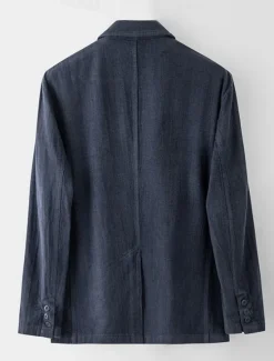New OUKU Men's 100% Linen Blazer Jacket Formal Wedding Elegant Warm Spring Fall Solid Color Thicken Single Breasted Two-button Blazer Black Navy Blue