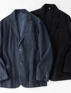 New OUKU Men's 100% Linen Blazer Jacket Formal Wedding Elegant Warm Spring Fall Solid Color Thicken Single Breasted Two-button Blazer Black Navy Blue