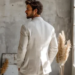 Online OUKU Men's 100% Linen Blazer Jacket Wedding Party Anniversary Summer Spring Linen Solid Color Single Breasted One-button Blazer Blue Beige