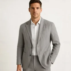 Online OUKU Men's 100% Linen Blazer Jacket Wedding Party Anniversary Summer Spring Linen Solid Color Single Breasted One-button Blazer Blue Beige