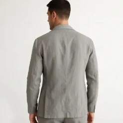 Online OUKU Men's 100% Linen Blazer Jacket Wedding Party Anniversary Summer Spring Linen Solid Color Single Breasted One-button Blazer Blue Beige