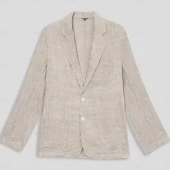 Online OUKU Men's 100% Linen Blazer Jacket Wedding Party Anniversary Summer Spring Linen Solid Color Single Breasted One-button Blazer Blue Beige