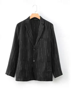 New OUKU Men's 100% Linen Blazer Lightweight Jacket Outdoor Casual Without Lining Classic & Timeless Chic & Modern Spring & Fall Linen Vertical Stripes Artistic Style Classic Style Blazer Navy Blue Black