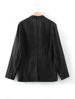 New OUKU Men's 100% Linen Blazer Lightweight Jacket Outdoor Casual Without Lining Classic & Timeless Chic & Modern Spring & Fall Linen Vertical Stripes Artistic Style Classic Style Blazer Navy Blue Black
