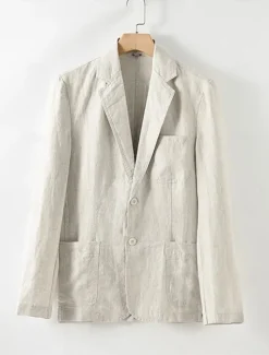 Online OUKU Men's 100% Linen Blazer Mens Linen Jackets Formal Evening Wedding Party Blue Summer Blazer Fashion Casual Spring & Summer Pocket Casual / Daily Single Breasted Blazer Beige Light Blue