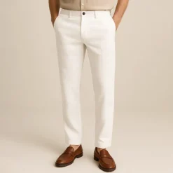 Outlet OUKU Men's 100% Linen Pants Solid Color Breathable Full Length Formal Wedding Outdoor Elegant Vacation Navy Blue Beige Micro-elastic