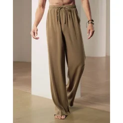 Discount OUKU Men's 40% Linen Pants Trousers Baggy Beach Pants Black Brown Elastic Drawstring Design Front Pocket Solid Color Comfort Soft Yoga Daily Fashion Streetwear