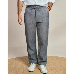 Discount OUKU Men's 100% Linen Pants Trousers Casual Pants Drawstring Elastic Waist Straight Leg Plain Comfort Breathable Casual Daily Holiday Fashion Classic Style Dark Gray