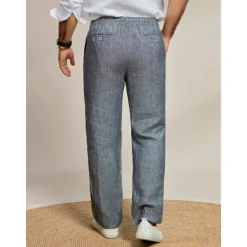 Discount OUKU Men's 100% Linen Pants Trousers Casual Pants Drawstring Elastic Waist Straight Leg Plain Comfort Breathable Casual Daily Holiday Fashion Classic Style Dark Gray