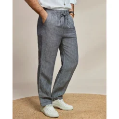 Discount OUKU Men's 100% Linen Pants Trousers Casual Pants Drawstring Elastic Waist Straight Leg Plain Comfort Breathable Casual Daily Holiday Fashion Classic Style Dark Gray