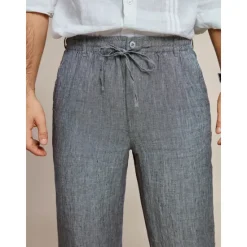 Discount OUKU Men's 100% Linen Pants Trousers Casual Pants Drawstring Elastic Waist Straight Leg Plain Comfort Breathable Casual Daily Holiday Fashion Classic Style Dark Gray