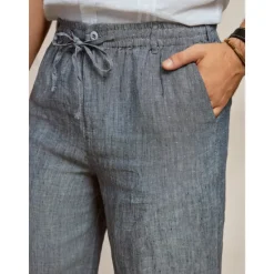 Discount OUKU Men's 100% Linen Pants Trousers Casual Pants Drawstring Elastic Waist Straight Leg Plain Comfort Breathable Casual Daily Holiday Fashion Classic Style Dark Gray