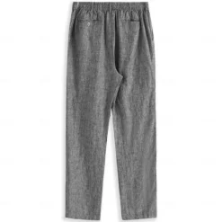 Discount OUKU Men's 100% Linen Pants Trousers Casual Pants Drawstring Elastic Waist Straight Leg Plain Comfort Breathable Casual Daily Holiday Fashion Classic Style Dark Gray