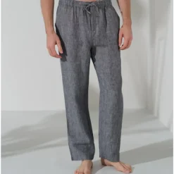 Clearance OUKU Men's 100% Linen Pants Trousers Casual Pants Drawstring Elastic Waist Straight Leg Plain Comfort Breathable Casual Daily Holiday Fashion Classic Style Navy Blue Blue