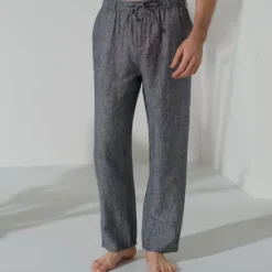 Clearance OUKU Men's 100% Linen Pants Trousers Casual Pants Drawstring Elastic Waist Straight Leg Plain Comfort Breathable Casual Daily Holiday Fashion Classic Style Navy Blue Blue