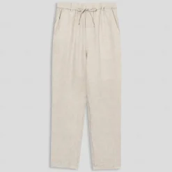 Discount OUKU Men's 100% Linen Pants Trousers Drawstring Elastic Waist Straight Leg Plain Comfort Breathable Casual Daily Holiday Fashion Classic Style Beige