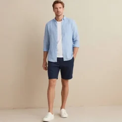 Discount OUKU Men's 100% Linen Shirt Button Down Shirt Casual Shirt Solid Color Formal Casual White Light Green Red Dark Navy Long Sleeve Turndown Summer Winter Clothing Apparel Plain