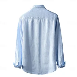 Discount OUKU Men's 100% Linen Shirt Button Down Shirt Casual Shirt Solid Color Formal Casual White Light Green Red Dark Navy Long Sleeve Turndown Summer Winter Clothing Apparel Plain