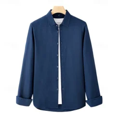 Discount OUKU Men's 100% Linen Shirt Button Down Shirt Casual Shirt Solid Color Formal Casual White Light Green Red Dark Navy Long Sleeve Turndown Summer Winter Clothing Apparel Plain