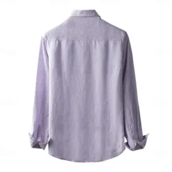 Discount OUKU Men's 100% Linen Shirt Button Down Shirt Casual Shirt Solid Color Formal Casual White Light Green Red Dark Navy Long Sleeve Turndown Summer Winter Clothing Apparel Plain