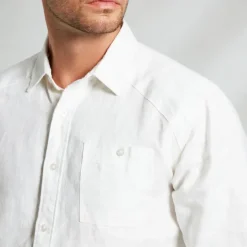 OUKU Men's 100% Linen Shirt Long Sleeve Solid Color Turndown Summer Outdoor Office / Career Clothing Apparel Button White