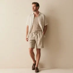 Discount OUKU Men's 100% Linen Shorts Solid Color Above Knee Daily Vacation Ethnic Style Blue Khaki