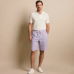 Discount OUKU Men's 100% Linen Shorts Solid Color Knee Length Outdoor Casual Daily Vacation Ethnic Style Denim Blue Light Khaki Inelastic