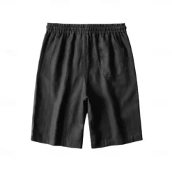 Discount OUKU Men's 100% Linen Shorts Solid Color Knee Length Outdoor Casual Daily Vacation Ethnic Style Denim Blue Light Khaki Inelastic