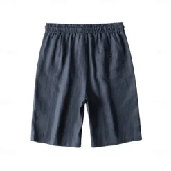 Discount OUKU Men's 100% Linen Shorts Solid Color Knee Length Outdoor Casual Daily Vacation Ethnic Style Denim Blue Light Khaki Inelastic