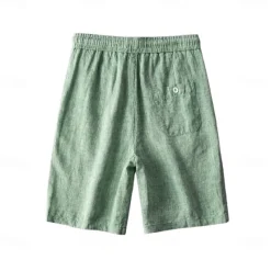 Discount OUKU Men's 100% Linen Shorts Solid Color Knee Length Outdoor Casual Daily Vacation Ethnic Style Denim Blue Light Khaki Inelastic
