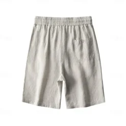 Discount OUKU Men's 100% Linen Shorts Solid Color Knee Length Outdoor Casual Daily Vacation Ethnic Style Denim Blue Light Khaki Inelastic