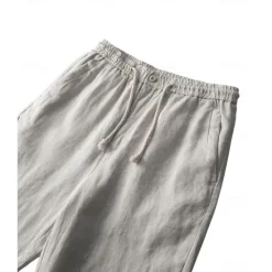 Discount OUKU Men's 100% Linen Shorts Solid Color Knee Length Outdoor Casual Daily Vacation Ethnic Style Denim Blue Light Khaki Inelastic