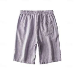 Discount OUKU Men's 100% Linen Shorts Solid Color Knee Length Outdoor Casual Daily Vacation Ethnic Style Denim Blue Light Khaki Inelastic
