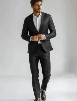 Hot OUKU Men's 100% Linen Suits Linen Blazer Formal Wedding Party Lined Daily Coats / Jackets Spring & Fall Linen Solid Color Button Pocket Comfy Open Front Blazer Navy Blue Black