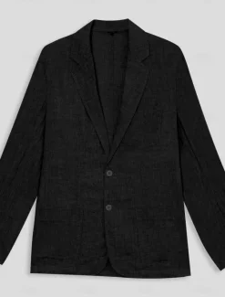 Hot OUKU Men's 100% Linen Suits Linen Blazer Formal Wedding Party Lined Daily Coats / Jackets Spring & Fall Linen Solid Color Button Pocket Comfy Open Front Blazer Navy Blue Black