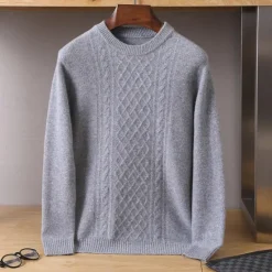Discount OUKU Men's 100% Merino Wool Jacquard Sweater Knit Jacquard Solid Color Crew Neck Knitwear Elegant Christmas Christmas Gifts Clothing Apparel Fall Winter Navy Blue Royal Blue S M L