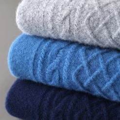 Discount OUKU Men's 100% Merino Wool Jacquard Sweater Knit Jacquard Solid Color Crew Neck Knitwear Elegant Christmas Christmas Gifts Clothing Apparel Fall Winter Navy Blue Royal Blue S M L