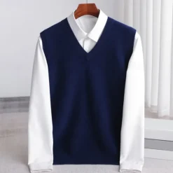New OUKU Men's 100% Merino Wool Sweater Vest Knit Solid Color V Neck Knitwear Elegant Outdoor Home Clothing Apparel Spring Fall Wine Red Black S M L