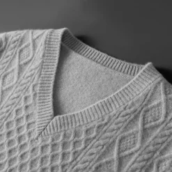 Discount OUKU Men's 100% Merino Wool Sweater Vest Cable Knit V Neck Solid Color V Neck Knitwear Elegant School Formal Clothing Apparel Spring Fall Navy Blue Light Grey S M L
