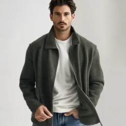 Discount OUKU Men's 100% Merino Wool Zip Sweater Knit Zipper Solid Color Peter Pan Collar Knitwear Elegant Training Christmas Clothing Apparel Fall Winter Army Green Black S M L