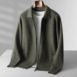 Discount OUKU Men's 100% Merino Wool Zip Sweater Knit Zipper Solid Color Peter Pan Collar Knitwear Elegant Training Christmas Clothing Apparel Fall Winter Army Green Black S M L