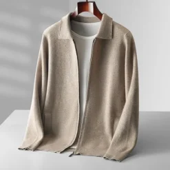 Discount OUKU Men's 100% Merino Wool Zip Sweater Knit Zipper Solid Color Peter Pan Collar Knitwear Elegant Training Christmas Clothing Apparel Fall Winter Army Green Black S M L
