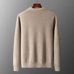 Discount OUKU Men's 100% Merino Wool Zip Sweater Knit Zipper Solid Color Peter Pan Collar Knitwear Elegant Training Christmas Clothing Apparel Fall Winter Army Green Black S M L