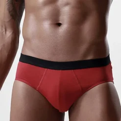 Discount OUKU Men's 3 Pack Briefs 95% Cotton Breathable Soft Plain Mid Waist Black Red