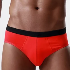 Discount OUKU Men's 3 Pack Briefs 95% Cotton Breathable Soft Plain Mid Waist Black Red