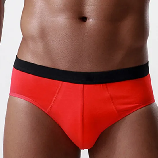 Discount OUKU Men's 3 Pack Briefs 95% Cotton Breathable Soft Plain Mid Waist Black Red