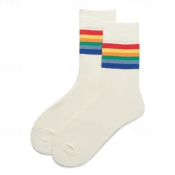 Online OUKU Men's 5 Pack Multi Packs Socks Crew Socks Running Socks Casual Socks White Red Color Rainbow Sports & Outdoor Daily Vacation Basic Medium Spring Fall Fashion Casual